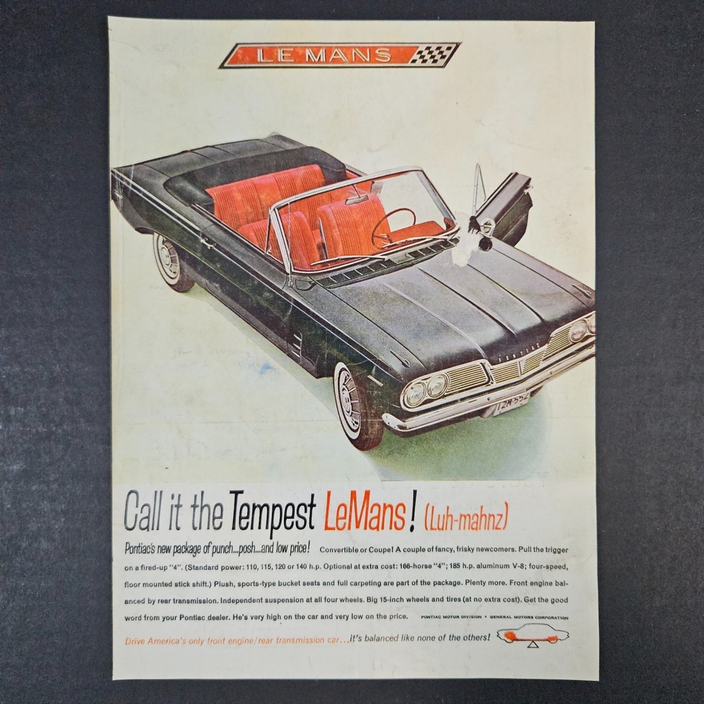 1961 Pontiac Tempest LeMans Convertible GM‎ General Motors Auto Vintage Print Ad